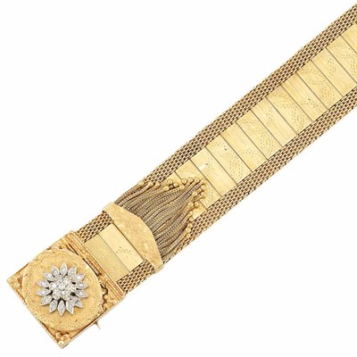 Lot 31 - Gold and Diamond Fringe Bracelet-Watch