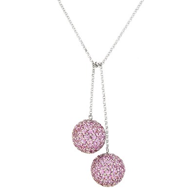 Lot 451 - White Gold and Pink Sapphire Lariat Chain Necklace