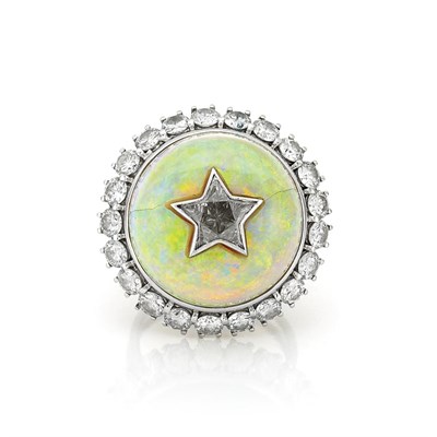 Lot 475 - White Gold, Opal and Diamond Ring