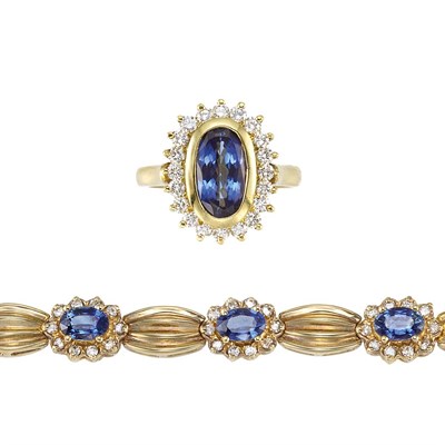 Lot 519 - Gold, Sapphire and Diamond Bracelet and Tanzanite and Diamond Ring