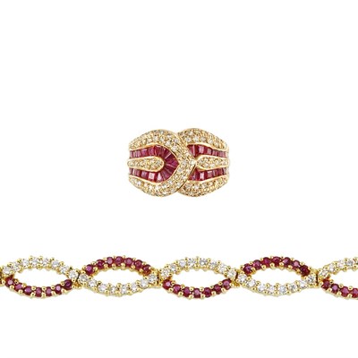 Lot 757 - Gold, Diamond and Ruby Bracelet and Ring