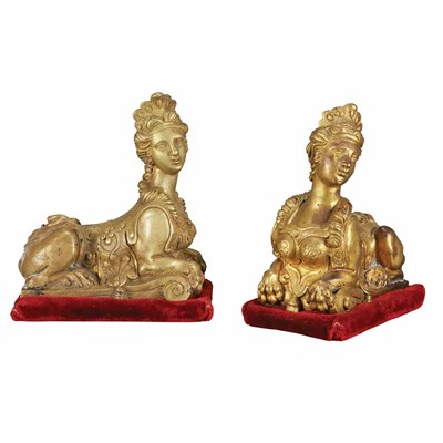 Lot 306 - Pair of Louis XIV Gilt-Bronze Sphinxes...