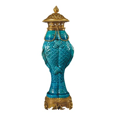 Lot 347 - Chinese Gilt-Bronze Mounted Turquoise...