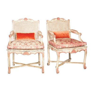 Lot 371 - Pair of Early Louis XV Painted Fauteuils a la...
