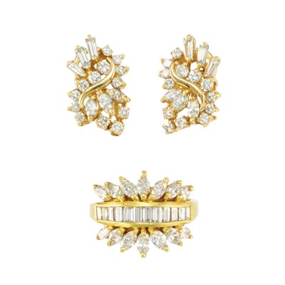 Lot 388 - Gold and Diamond Ring and Pair of Earrings