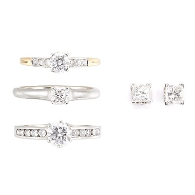 Lot 42 - Three Platinum, Gold and Diamond Rings, Tiffany & Co., and Pair of Diamond Stud Earrings