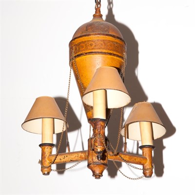 Lot 333 - French Tole Painted Three-Light Chandelier...