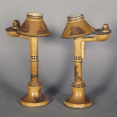 Lot 507 - Pair of French Tole Painted Oil Lamps Each...