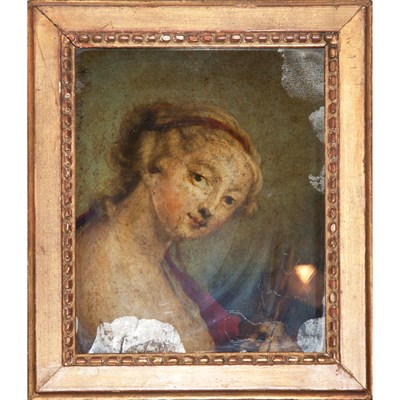 Lot 249 - Framed French Portrait on Glass Depicting a...