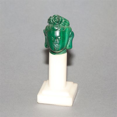 Lot 359 - Asian Carved Malachite Head of Buddha Height 4...