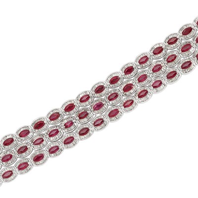Lot 227 - White Gold, Ruby and Diamond Bracelet