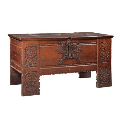 Lot 535 - English Oak Coffer The hinged rectangular top...