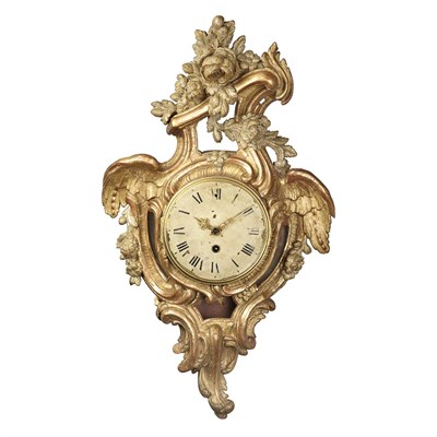 Lot 197 - Continental Rococo Gilt-Wood Cartel Clock Mid...