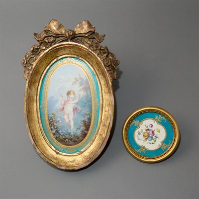 Lot 423 - Two Framed Sevres Style Porcelain Plaques...