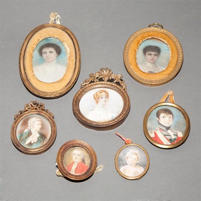 Lot 285 - Group of Seven Continental Portrait Minatures...