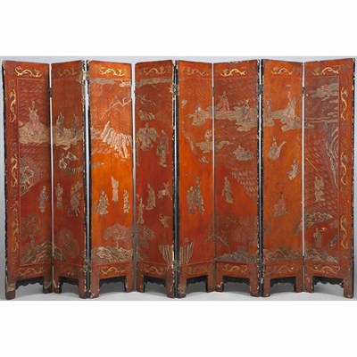 Lot 547 - Chinese Export Lacquered Eight-Panel Screen...