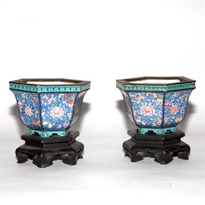 Lot 516 - Pair of Chinese Enamel Jardinieres on Stands...