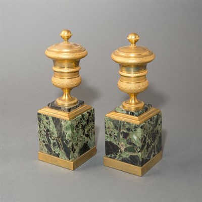 Lot 510 - Pair of Charles X Gilt-Bronze and Marble Urns...