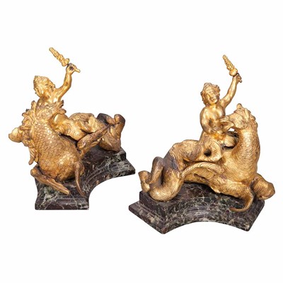 Lot 527 - Pair of French Gilt-Bronze Figural Groups 18th...