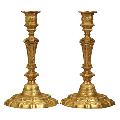 Lot 482 - Pair of Regence Style Gilt-Bronze Candlesticks...