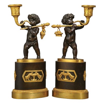 Lot 455 - Pair of French Gilt and Patinated-Bronze...