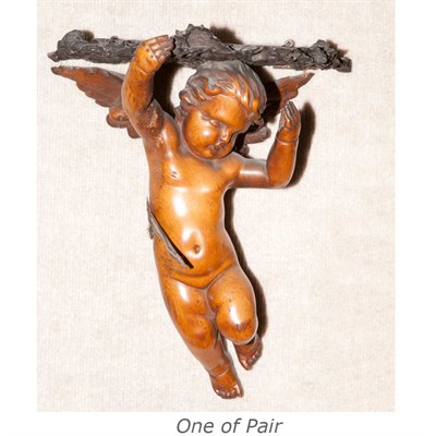 Lot 450 - Pair of Walnut Putto-Form Brackets Height 15...