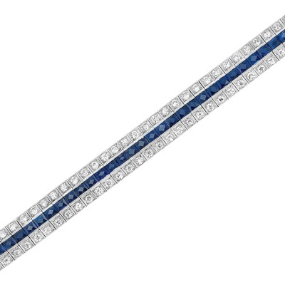 Lot 244 - Platinum, Diamond and Synthetic Sapphire Straightline Bracelet