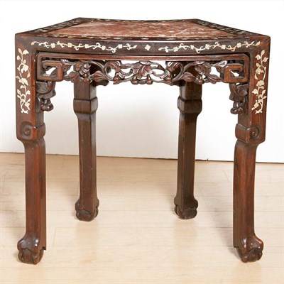 Lot 201 - Chinese Marble Top Inlaid Hardwood Side Table...