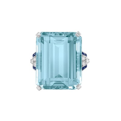 Lot 43 - White Gold, Aquamarine, Diamond and Sapphire Ring