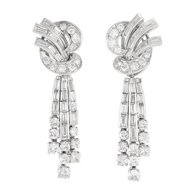 Lot 239 - Pair of Platinum and Diamond Fringe Earclips