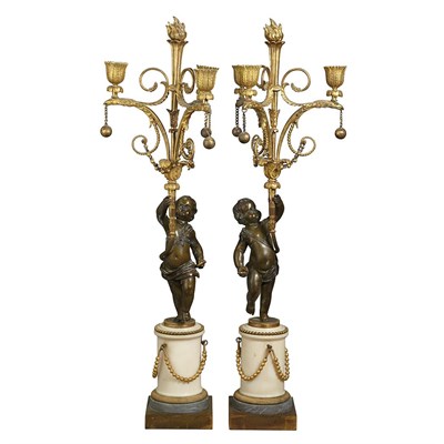 Lot 454 - Pair of Louis XVI Gilt and Patinated-Bronze...