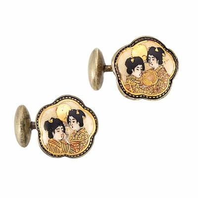 Lot 241 - Pair of Antique Silver, Enamel and Gold Satsuma Cufflinks