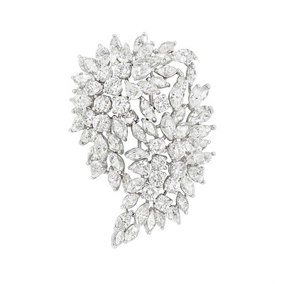 Lot 480 - Platinum and Diamond Cluster Clip-Brooch