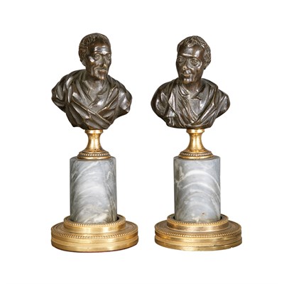 Lot 314 - Pair of French Gilt and Patinated-Bronze Busts...