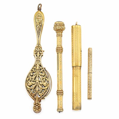 Lot 122 - Gold Lorgnette and Gold-Filled Retractable Pen, Pencil and Knife