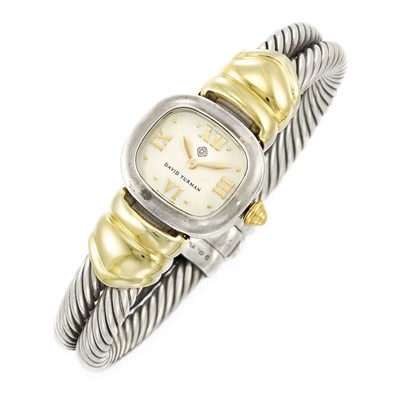 Lot 48 - Sterling Silver and Gold Bangle-Watch, David Yurman