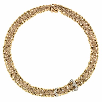 Lot 28 - Braided Gold Mesh and Diamond Necklace, Hammerman Bros.