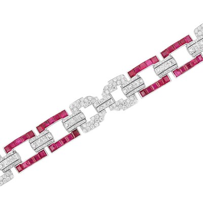 Lot 559 - Art Deco Platinum, Diamond and Ruby Bracelet
