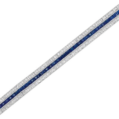 Lot 241 - Platinum, Diamond and Synthetic Sapphire Straightline Bracelet
