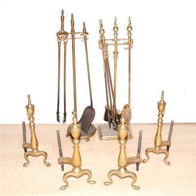 Lot 274 - Two Pairs of Brass Andirons; Together with Two...