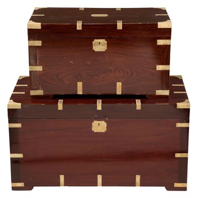 Lot 399 - Two English Style Brass Bound Hardwood Trunks...