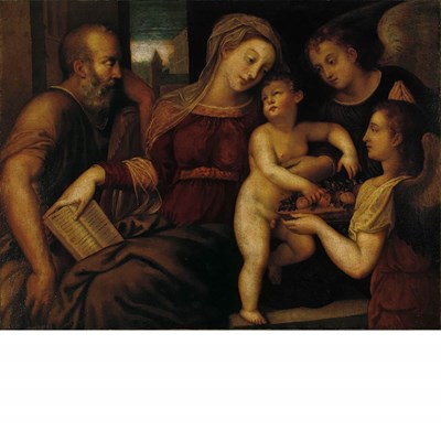 Lot 54 - Follower of Titian The Holy Family with Angels...