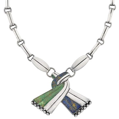 Lot 330 - Sterling Silver and Hardstone Necklace, Spratling