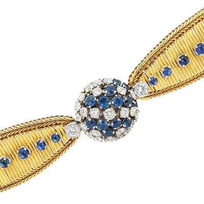 Lot 315 - Gold, Platinum, Diamond and Sapphire Bracelet-Watch, Spaulding & Co., France