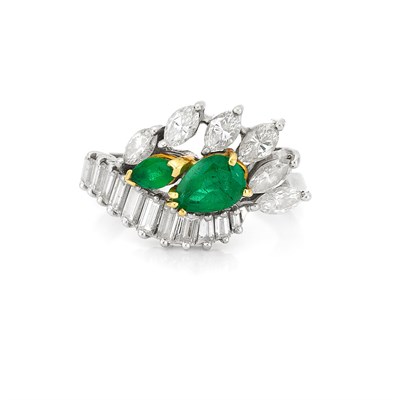 Lot 653 - White Gold, Emerald and Diamond Ring