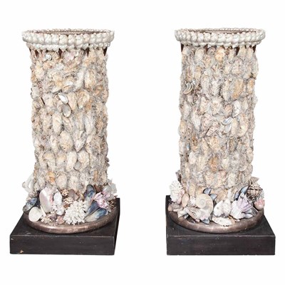 Lot 221 - Pair of Shell Decorated Pedestals 20th Century...