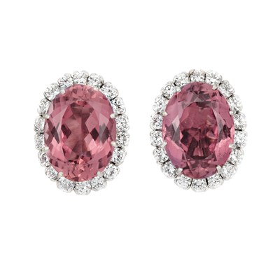 Lot 38 - Pair of White Gold, Pink Tourmaline and Diamond Earclips