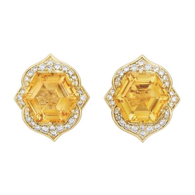Lot 282 - Pair of Gold, Citrine and Diamond Earrings, Black, Starr & Frost