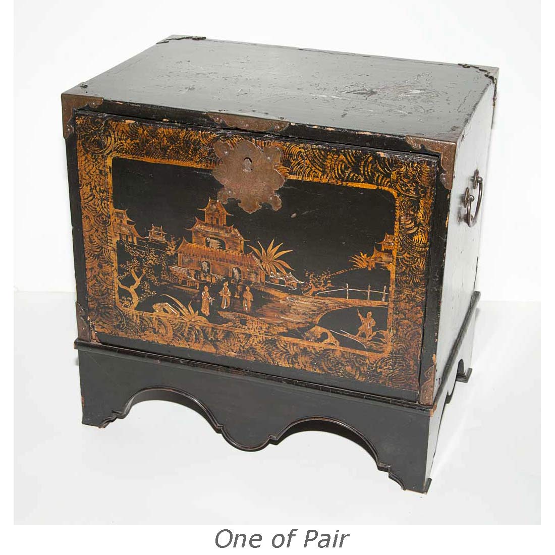 Lot 153 - Two Chinese Black Lacquered Boxes on Stands...