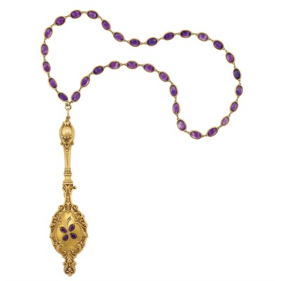Lot 518 - Antique Gold and Amethyst Chain Necklace with Gold, Amethyst and Diamond Lorgnette